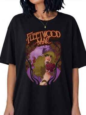 Fleetwood Mac Stevie Nicks Art Nouveau Rose Vintage Black T-Shirt